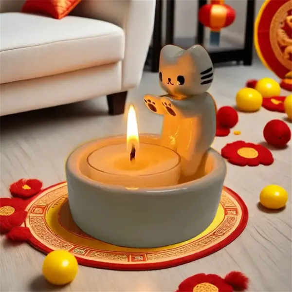 Cartoon Kitten Candle Holder Home Desktop Decorative - Image 3